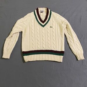 Vintage Izod Lacoste Cable Knit Tennis Sweater Size Large Great Condition